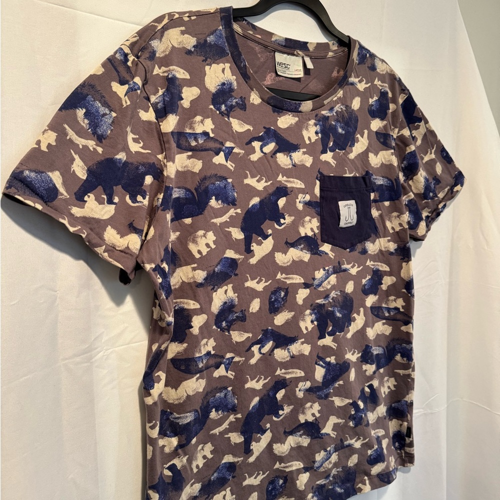 Wesc Brown and Blue Wild Animal Pattern Tee - Picture 3 of 4